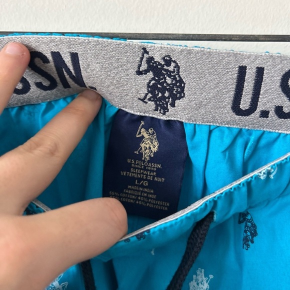 U.S Polo Assn Blue Plaid Elastic Drawstring Pyjama Pants - Picture 3 of 4